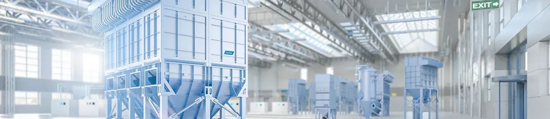 Produktionshalle mit Herding Filteranlagen verschiedener Baureihen